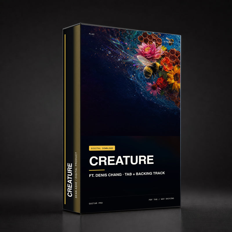 Creature (ft. Denis Chang) — Guitar Tab & Backing Track box art. [sean-boxart-sha256:2f80ee32e58da5875871b49fb63b4175d25057d3e479a61d180fb535848e9c7c]