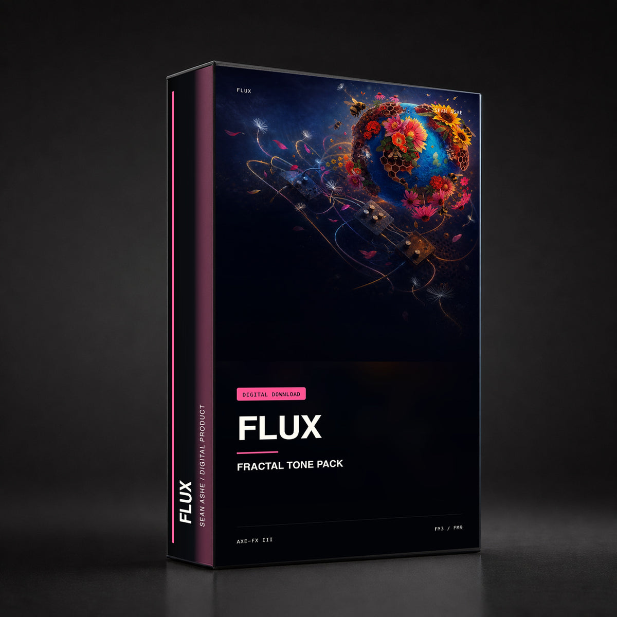 Flux Tone Pack — Fractal (Axe-FX III · FM3 · FM9) box art. [sean-boxart-sha256:1c939eaa6f9e7c0d24c7a838b2ddade16bf305ae9ee53061e52d8176c27b772d]